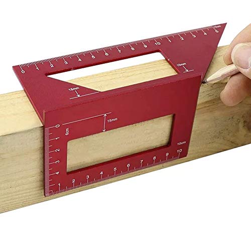 Multifunctional Saddle Layout Square Gauge 45/90 Degree Angle T Ruler Aluminum Alloy Woodworking Miter Scriber- Red