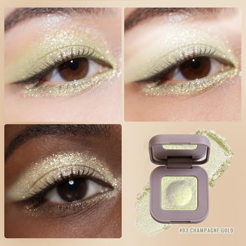 Image of Multichrome Shimmer Eyeshadow, Champagne Gold Green Metallic Eye Shadow with Iridescent Color Shift Finish, Smooth Waterproof Long-Lasting Single Eyeshadow, Sombra de Ojos 03