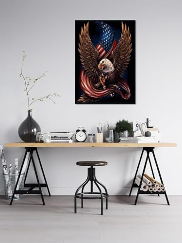 Image of Jasol Diamond Painting Kit, 40x30 Cms, Full Drill, 5D Crystals, Home Wall Decor Gift Set (USA Flag with Eagle M45622)