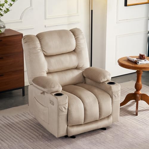MCombo Recliner Chair for Adults, Zero Gravity Recliner with Massage and Heat, USB & Type C Ports, Cup Holders for Living Room 6079(Beige) - Image 3