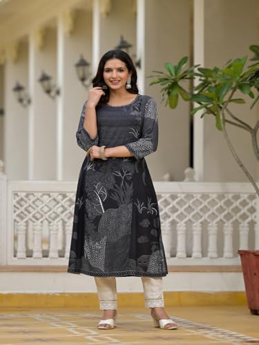 Image of Juniper Black Abstract Printed Kurta with Sequins for Women and Girls