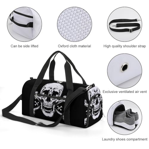 Skull & Crossbones Funny Gym Bag Travel Duffel Bags Carry On Weekender Overnight Bag for Women Men3