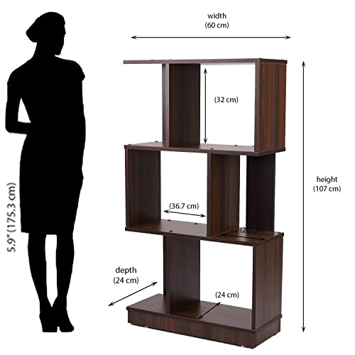 Image of Nilkamal Checkers 3 Tier Engineered Wood Open Book Case with 6 Shelves | Shelf, Cabinet, Storage | for Living Room, Office, Bedroom | Classic Walnut