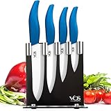 Vos Ceramic Knife Set with Block, Ceramic Knives Set For Kitchen, Ultra Sharp Kitchen Knife Set with Covers, 3' 4' 5' 6' Chef Knife, Utility, Paring & Versatile, Lightweight, Dishwasher safe (Blue)
