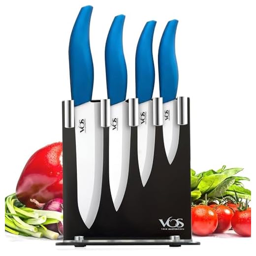 Vos Ceramic Knife Set with Block, Ceramic Knives Set For Kitchen, Ultra Sharp Kitchen Knife Set with Covers, 3" 4" 5" 6" Chef Knife, Utility, Paring & Versatile, Lightweight, Dishwasher safe (Blue)