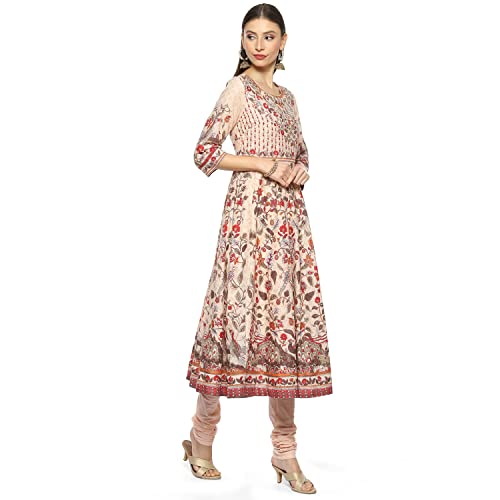 Image of BIBA Women Cotton Printed Fitted Salwar Kurta Dupatta(Skdkalamkar8356 Beige 38)