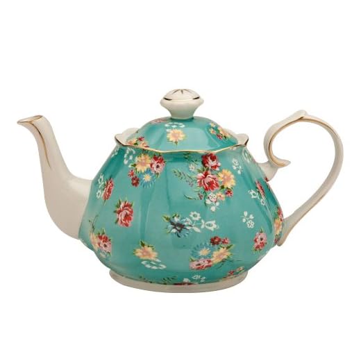 Gracie China Shabby Rose Porcelain 4-1/2-Cup Teapot, Shabby Rose Teal