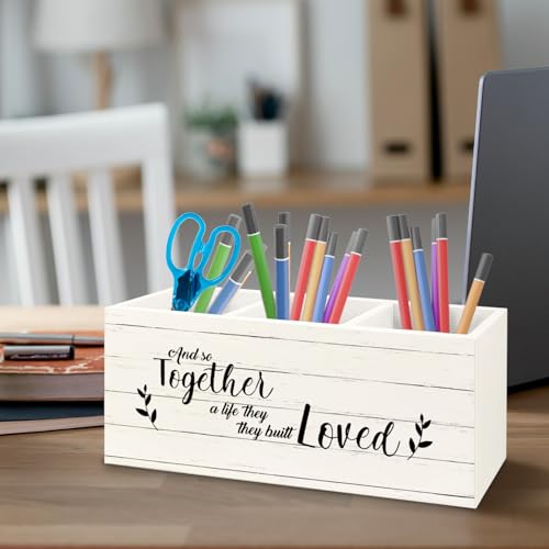 Image of and So Together They Built a Life They Loved Makeup Brush Toothbrush Holder Organizer, Anniversary Wedding Couples Gifts Wooden Pen Pencil Holder for Home Office Desk Accessories