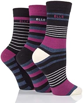 Elle Ladies Plain, Striped and Patterned Cotton Socks with Hand Linked Toes Pack of 3