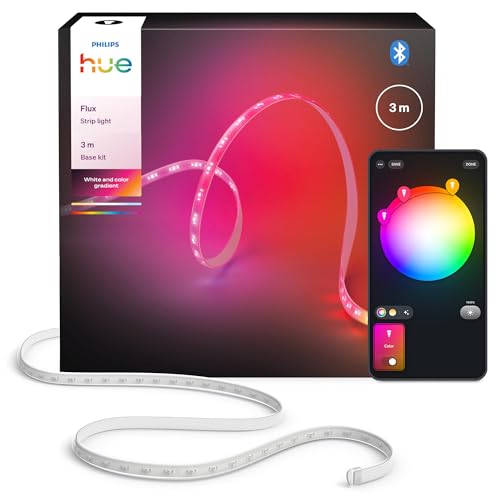 Philips Hue Flux Ruban LED, 1200 lm, 3 mètres, WACA, Éclairage intérieur flexible, Couleurs Chromasync™, RGBWWIC, Découpable, Extensible, Réutilisable, Commande vocale et via l'appli