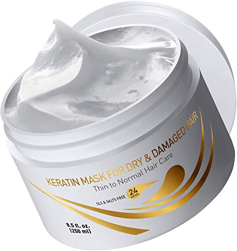 Vitamins Keratin Hair Mask Deep Conditioner – Biotin Protein with Castor Oil Repair for Dry Damaged and Color Treated Hair – Conditioning Treatment for Curly or Straight Thin Fine Hair