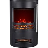 Cambridge Round Freestanding Electric Fireplace with Remote Control, Realistic Flame Indoor Space Heater with Rounded Viewing Window for Living Room, Bedroom, Basement