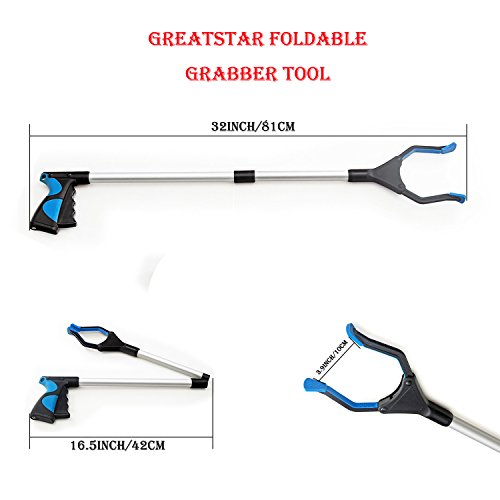 Greatstar Reacher Grabber Pick up Tool, 2 Pcs 32" Extender Gripper Tool for Disability Aids, Foldable Ultra Light Handheld Grabber Tool for Trash Pick Up