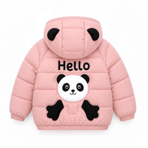 Image of Bold N Elegant Cartoon Bear Kids Shiny Sparkling Quilted Winter Warm Standard Length Wool Blend Hood Jacket Coat Bomber Puffer Jacket for Boys Girls Kids