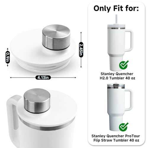 Xxerciz Leak Proof Lid for Stanley 40 oz Tumbler Quencher, Spill Proof Replacement Lid for Stanley Cup Accessories ProTour 40oz, Reusable Tumbler Lid Cover with Wide Mouth for Travel, White
