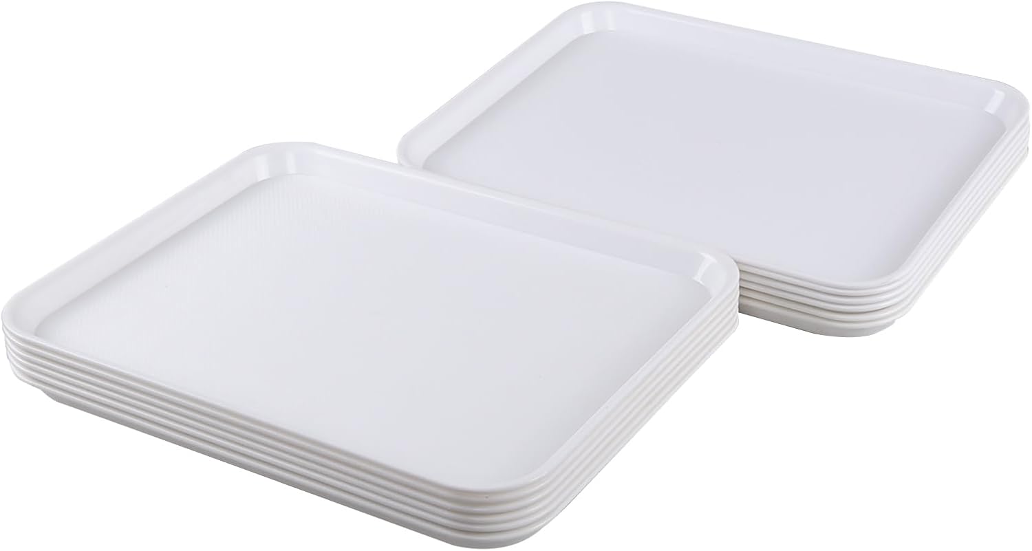 Kiddream 12 Pack Plastic Fast Food Serving Trays, White Cafeteria Food Serving Tray