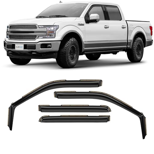 CLIM ART in-Channel Incredibly Durable Rain Guards for Ford F150 2015-2020 SuperCrew, Original Window Deflectors, Vent Deflector, Vent Window Visors, Dark Smoke Truck Accessories, 4 pcs- 615010LP