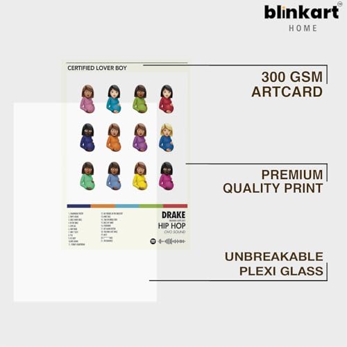 Image of BLINKART Drake- Lover Boy Wall Wall Photo Frames | Wall Art for Bedroom, Living Room, Studio or Office | Album Cover Print with Spotify Song Link QR Code | Gift for Fans - 8x12 In