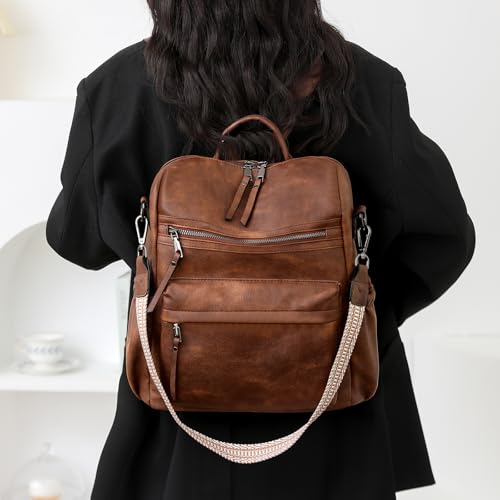 Image of Women's Fashion Backpack Purse for Women Leather Multipurpose Design Ladies Shoulder Bag Travel bag Satchel Handbags (Dark Brown-1)