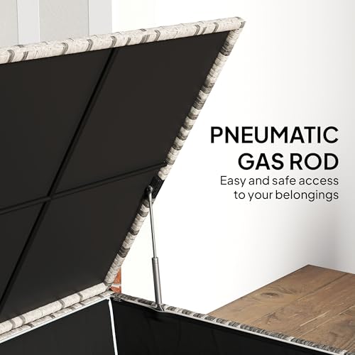 Outsunny 253L Garden Storage Box, Rattan Deck Box with Waterproof Zipped Liner, Safe Pneumatic Rod, Patio Rattan Storage Container for Backyard Gardening Tools, Mixed Grey 6 Outsunny 253L Garden Storage Box, Rattan Deck Box with Waterproof Zipped Liner, Safe Pneumatic Rod, Patio Rattan Storage Container for Backyard Gardening Tools, Mixed Grey - Image 6