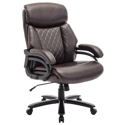 COLAMY XXL Chefsessel[181kgs] - Hochlehner Bürostuhl Leder mit verstellbaren Armlehnen& strukturierter Rückenlehne - Extra breiter Sitz (59cm) für Homeoffice und Büro, Braun