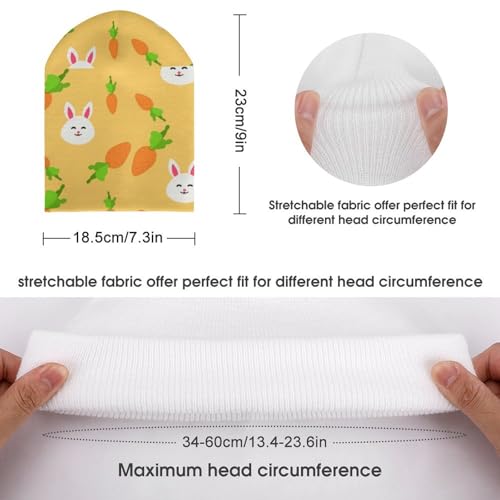 Cute Bunny and Carrot Pattern Kids Beanie Hat for for Girls Boys Children Cap Winter Knitted Chemo Cancer Headwear Accessories Gifts Decoration Black2