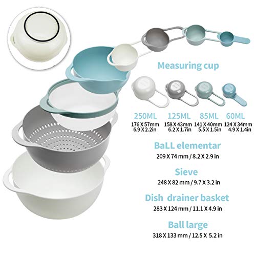 Plastic Mixing Bowls - Multicolored Mixing Bowl Set of 8, Nest for Easy Storage, inculding Measuring Cups, Colander, Sifter, Large Bowl, Great for Cooking and Baking, BPA Free - Thumbnail 5