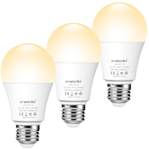 emotionlite E27 LED Lampe mit Dämmerungssensor, 9W (60W Äquivalent) LED Glühbirnen, Lichtsensor Glühbirne Ideal für Veranda, Terrasse, Garage, Flur, Keller, A60, 3000K, Warmweiß, 3 Stück