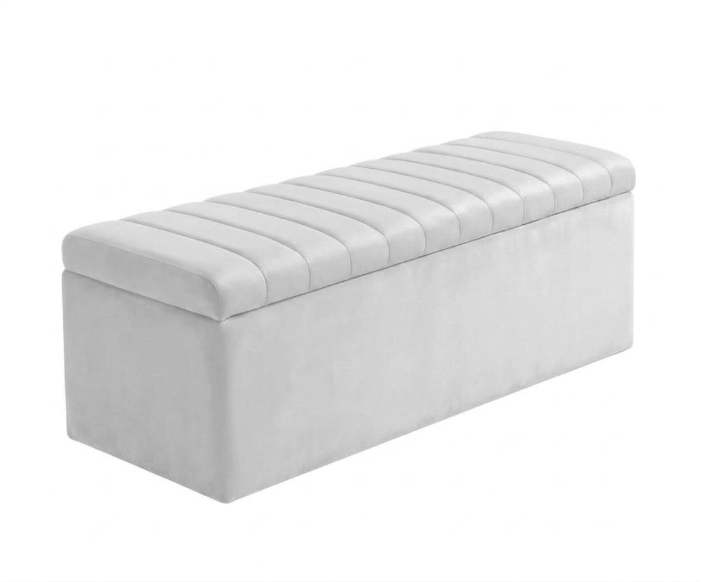 Large Ottoman Storage Box, Velvet Upholstered Blanket Box with Hinged Lid, End of Bed Storage Bench, Bedroom Ottoman Storage Bench, Storage Ottoman Seat for Living Room, Hallway & Bedroom
