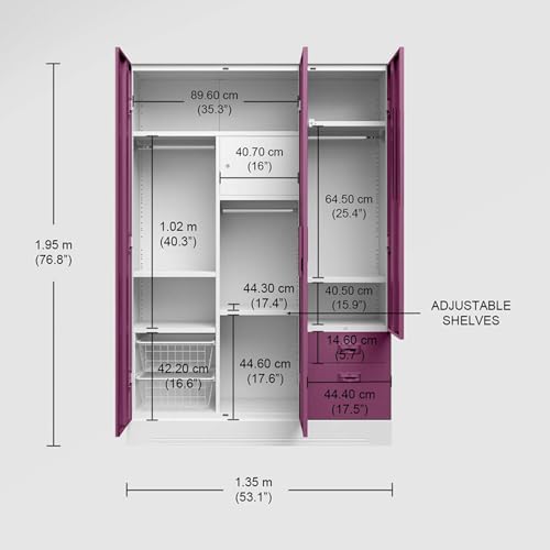 Image of Interio by Godrej Slimline Blend 3-Door Steel Almirah /Wardrobe with Mirror