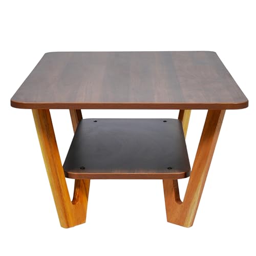 Image of Wooden Coffee Table with Solid Wood Legs, Engineered Wood Center Table for Living Room, Columbian Walnut Finish