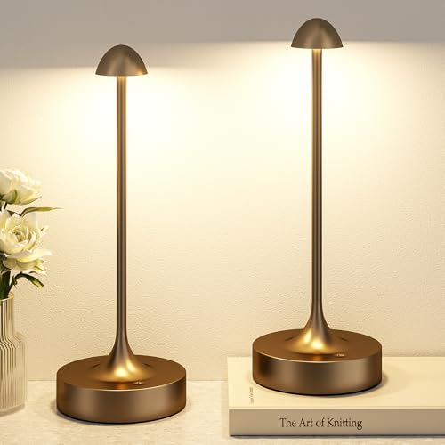 Kakanuo Rechargeable Cordless Table Lamp, 3-Color Stepless Dimming (Brown, 2 Pack)