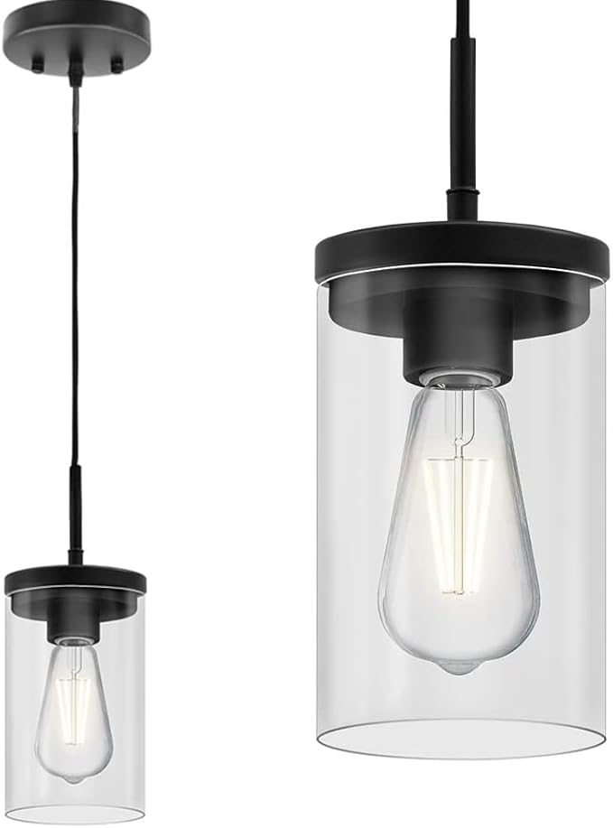 OUVR 2-Pack Black Pendant Lighting for Kitchen Island,Pendant Lights Farmhouse Pendant Light Fixtures with Adjustable Cord for Kitchen Island, Dining Hall, Bathroom 60Wâ€¦