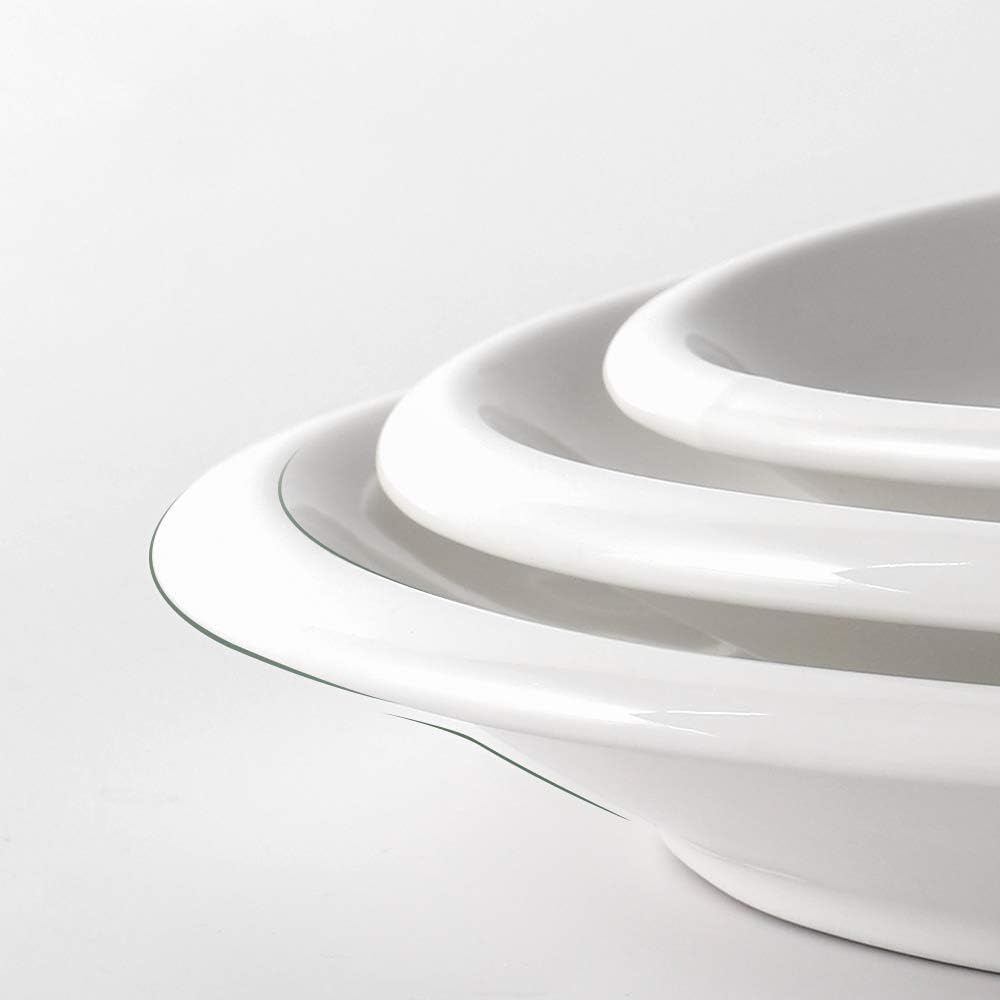 DOWAN Oval Serving Plate, Porcelain Plates, Large, Ceramic Plate Set, Stackable Dinner Plates for Meat, Fish Steak, Pack of 3 (30 cm/35.5 cm/39 cm), Soft White