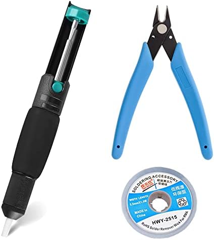 Soldering Iron Auxiliary Kit, Desoldering Pump, No-Clean Soldering Core (Width2.5mm / 0.1", Length1.5m / 59"),Micro Shear Wire Cutter Pliers