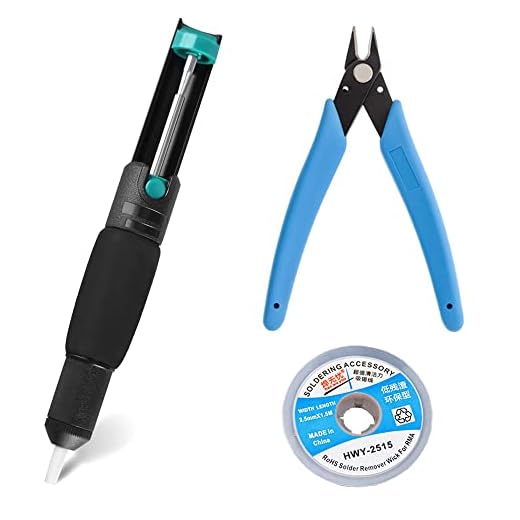 Soldering Iron Auxiliary Kit, Desoldering Pump, No-Clean Soldering Core (Width2.5mm / 0.1", Length1.5m / 59"),Micro Shear Wire Cutter Pliers