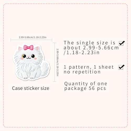 56PCS Cat & Dog Embroidery Stickers, Waterproof Vinyl Cartoon Cute Pet Decor Decals for Skateboard, Fridge, Laptop, Phone, Luggage (1.64-2.28 Inches)