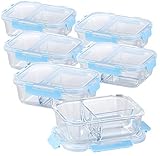Rosenstein & Söhne Mikrowellengeschirr Glas: 6er-Set Glas-Frischhaltedosen mit Klick-Deckeln & 3 Kammern, 1 l (Mikrowellengeschirr auslaufsicher)