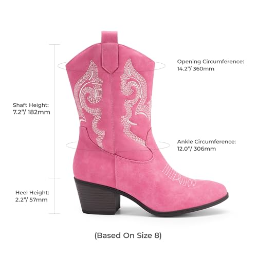 Image of DREAM PAIRS Mid Calf Cowboy Cowgirl Boots for Women | Round Toe Western Boots, Chunky Low Heel, Embroidery Boot, Country Music Festivals Theme Party