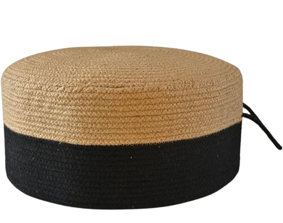 Image of Cotton Dori Ottoman Pouf for Seating|Cotton Dori Pouffe for Footrest Filled with Bean Balls|Ottoman Pouf Stools for Living Roombedroom, 20D x 15W x 20H Centimeters Beige