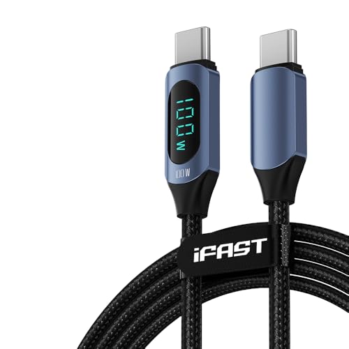 Image of iFAST Digital Display 100W Type-C to Type-C Fast Charging Cable | 480Mbps Data Transfer Speed | Compatible With MacBook, iPad, Galaxy, Pixel, Switch (1 Metre, Blue)