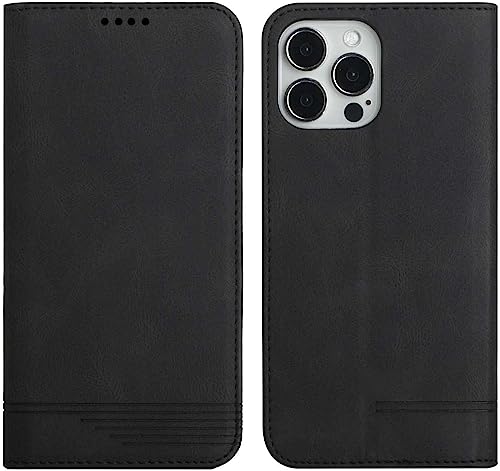 Étui iPhone 14 Pro en cuir PU noir avec porte-cartes et support de visionnage intégral