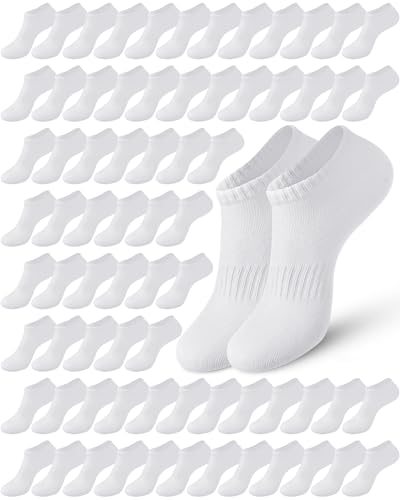 100 Pcs Low Cut Ankle Socks in Bulk for Homeless White Unisex Thin Breathable Socks No Show Anti Slid Athletic Socks