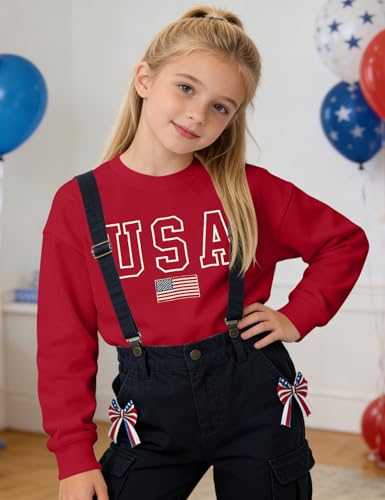 Image of Ithalt Kids USA Sweatshirt Boys Girls 4th of July Shirt American Patriotic Pullover with Embroidered Side Slits 5-14y