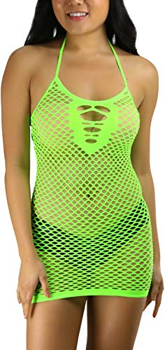 Image of ToBeInStyle Women's Stretch See Through Fishnet Novelty Mini Rave Party Dress