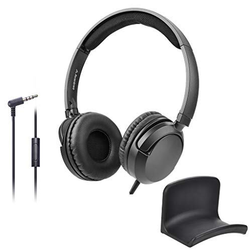 Avantree 026 Black & HS907, Bundle - Superb Sound Wired On Ear Headphones with Microphone, 1.5M / 4.9FT Long Cord Headset for Adults, Students, Kids & Headphone Hanger Holder Wall Mount