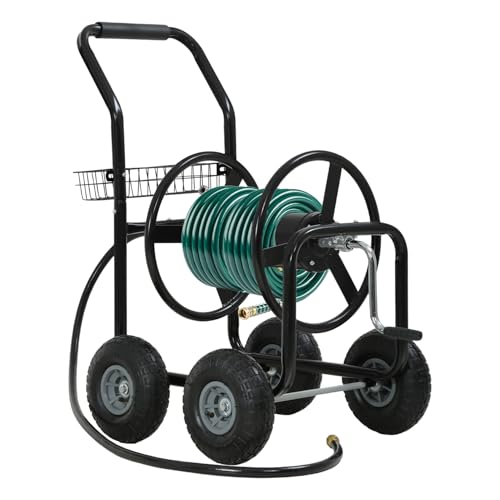 FDW - FDW Garden Hose Reel Cart, Water Hose Cart with 4 Wheels, Hold Up to 300 ft of 5/8’’ Hose，Heavy Duty Powder-Coated Steel Planting with Storage Basket, for Garden, Yard and Lawn - -20%
