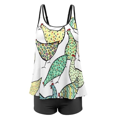 Ensemble bikini poule de dessin animé avec short couvrant pour masquer les complexes