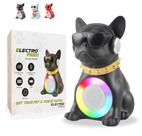 Electro PAWII Dog-Shaped Bluetooth Speaker with RGB Lights – Black French Bulldog Portable Wireless Speaker FM Radio, USB/SD Support, Type-C Charging, 5W Output – Fun Pet-Inspired Gift for All Ages