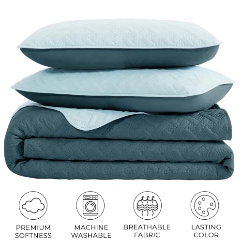 Image of Story@Home Reversible Quilted Bed Cover King Size Bed | 400 TC Ultrasonic Bedspread AC Blanket | Comforter for Double Bed - Bedcover for Double Bed with 2 Pillow Cases 250x225 CM - Rain & Sea